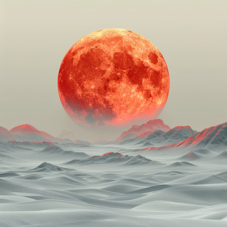 Desert landscape at dawn, highlighted by minimalist warm-hued digital artの素材