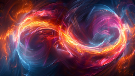 Futuristic abstract features neon energy, metallic textures, and dynamic geometric patterns in a vibrant display.の素材