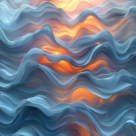 Minimalist design featuring abstract waves and texture overlay, serene pastel hues for a calming ambiance.の素材