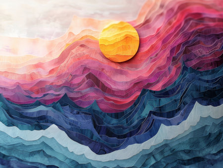 Creating abstract nature scenes using textured landscapes, gradient ink swirls, and natural themes.の素材