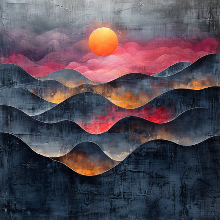 Minimalist design features abstract waves, serene pastel overlay for a calming mood with texture.の素材