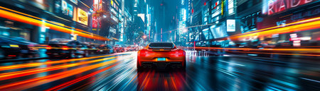 Thrilling pursuit in a high-tech city, pulsating with adrenaline-fueled speed and action.の素材