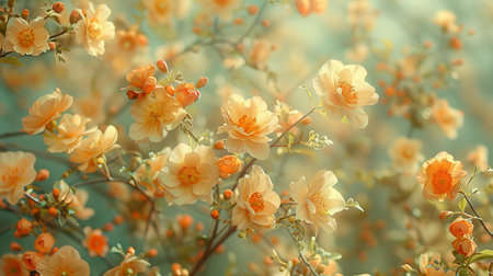 Retro wallpaper featuring a floral pattern of tiny, sunlit blooms, embodying the charm of a blooming meadow in soft, earthy tones for a nostalgic touch.の素材