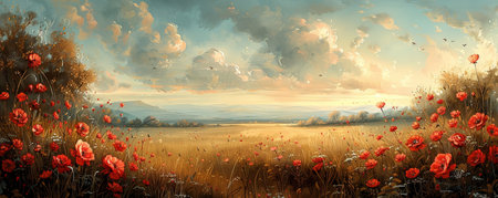 Capturing spring's essence, antique flora in sunny fields exudes rustic charm and vintage botany tranquility.の素材