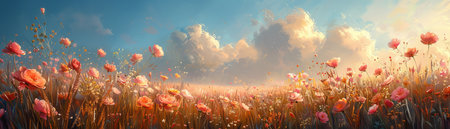 Spring's idyllic scenery features blooming elegance in a vintage aesthetic with sun-kissed petals on retro wallpaper.の素材