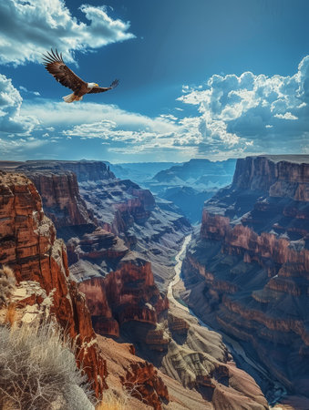 Natural wonder, grand canyon vista, eagle soaring overheadの素材