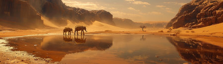 Animals in overheated habitats seek shade and scarce water sources to survive.の素材