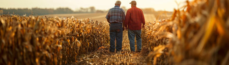Farmers observing wilted crops discuss unpredictable weather's impact on agriculture.の素材