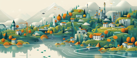 Educational diagrams for environmental concepts, presented in a visually engaging, infographic style.の素材
