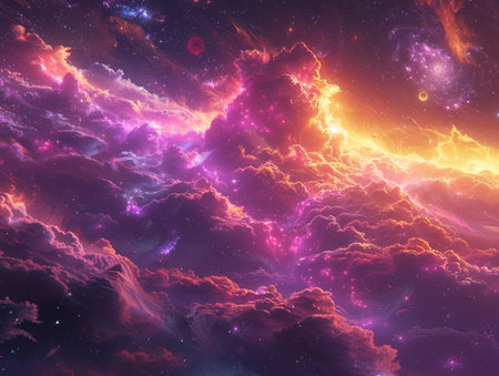 Digital art style showcases vibrant, surreal interpretations of celestial bodies in the cosmos.の素材
