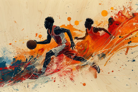 Vibrant colors and abstract patterns define dynamic sports illustrations capturing high-energy moments.の素材