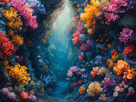 Explore enchanting marine realms with captivating mysteries and vibrant underwater forests.の素材