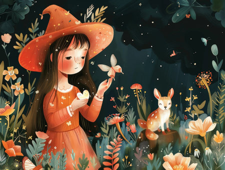 Characters explore enchanted woods with wildlife art and seasonal motifs, creating a magical journey.の素材