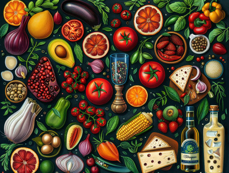 Food illustrations with a whimsical twist, showcasing seasonal ingredients in vibrant, mouth-watering details.の素材