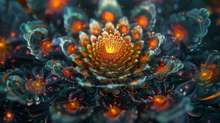 Creating surreal digital mandalas with vivid hues and detailed designs to induce a calming ambiance.の素材