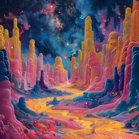 Experience surreal digital art with vivid hues, unique designs, and magical components.の素材