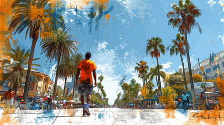 Urban sketches showcase dynamic sports vectors and the vibrant city life scene.の素材