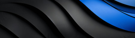 An artistic blend of black, blue, sleek lines, shadows, and dynamic abstract patterns create a striking contrast.の素材
