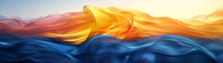 Modern digital layout features trendy, sleek abstract banner with vibrant yellow and blue stripesの素材