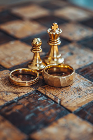 Wedding rings and a chessboard, intellectual connectionの素材