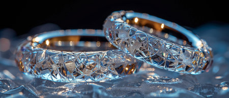 Wedding rings encased in ice, unique and coolの素材