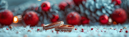 Wedding rings on a festive holiday table, celebration themeの素材