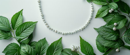 Eco-friendly jewelry mockup on white, sustainable accessories highlighted, elegant presentation.の素材