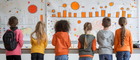 In a school classroom, students are sketching on a drawing board during a creative arts lesson.の素材