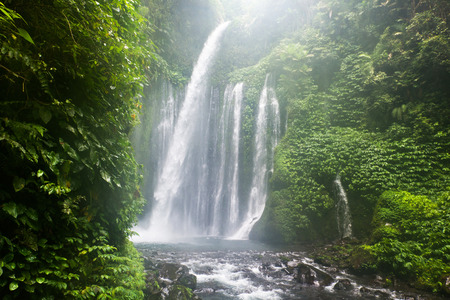Air Terjun Tiu Kelep waterfall, Senaru, Lombok, Indonesia, Southeast Asiaの写真素材