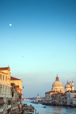 view of the Grand Canal and Basilica Santa Maria della Salute during sunset, Venice, Italy, Europeのeditorial素材
