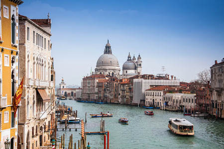 view of the Grand Canal and Basilica Santa Maria della Salute during sunset, Venice, Italy, Europeのeditorial素材