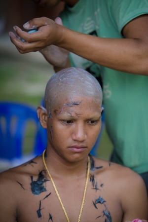 a portrait shot of man become monk in Buddha Religiousの写真素材