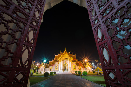 Traditional Thai architecture, Wat Benjamaborphit or Marble Temple, Bangkok の写真素材