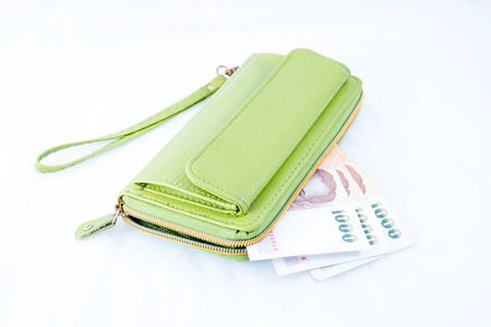 Leather wallet  Isolated on a white background の写真素材
