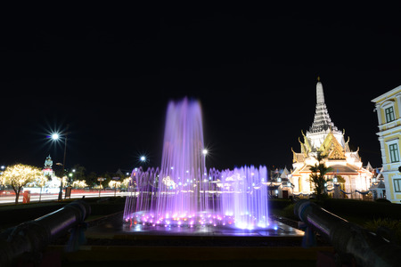 Fountain night light of landmark of sanamluang bangkok thailandの写真素材