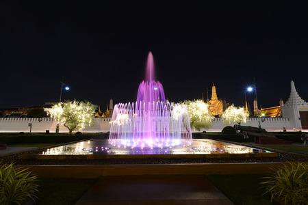 Fountain night light of landmark of sanamluang bangkok thailandの写真素材