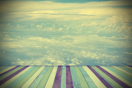 Sky and clouds and Wood Floor.の写真素材