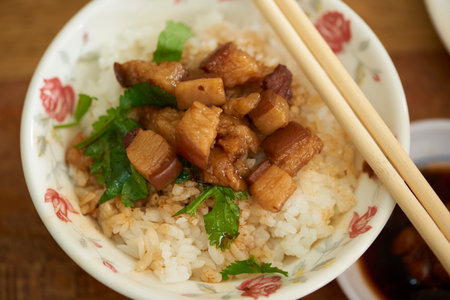 Taiwan traditional food Braised pork on riceの写真素材