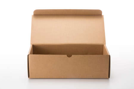 Cardboard paper cube open, close-up studio shot.
