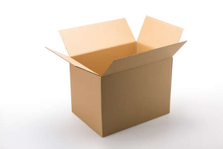 Cardboard box on white background with shadow.