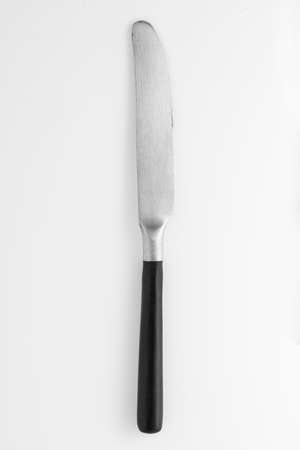 Wooden silver knife isolated on white background. Studio shot.の写真素材
