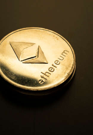 Macro shot of a bit coin Ethereum Crypto currencyの写真素材
