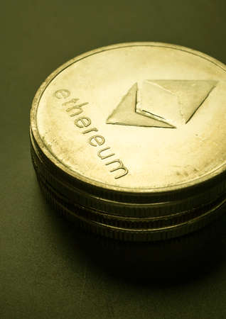 Macro shot of a bit coin Ethereum Crypto currency