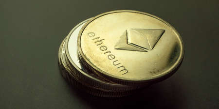 Macro shot of a bit coin Ethereum Crypto currencyの写真素材