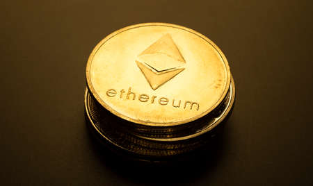 Macro shot of a bit coin Ethereum Crypto currencyの写真素材