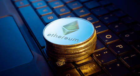 Macro shot of a bit coin Ethereum Crypto currencyの写真素材