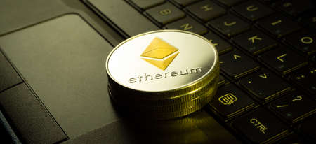 Macro shot of a bit coin Ethereum Crypto currencyの写真素材
