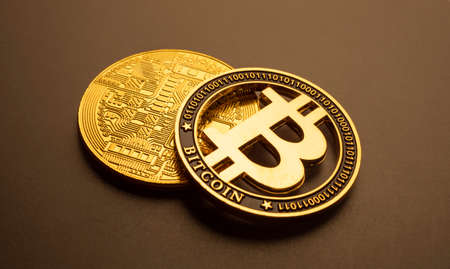 Close up of digital Cryptocurrency coinsの写真素材