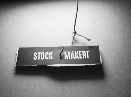 Black and white photo of a label with text STOCK MARKETの写真素材