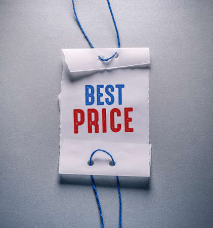 Text sign showing Best Price. Business approach the lowest price that a buyer can buy or buy at a reduced price Empty Sticker Tags Tied With A String For Information Labelの写真素材